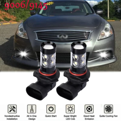 LED Fog Light Bulbs Kit 9006 HB4 6000K White 2pc for 2007-2010 Infiniti G35 G37 - Image 1 of 4