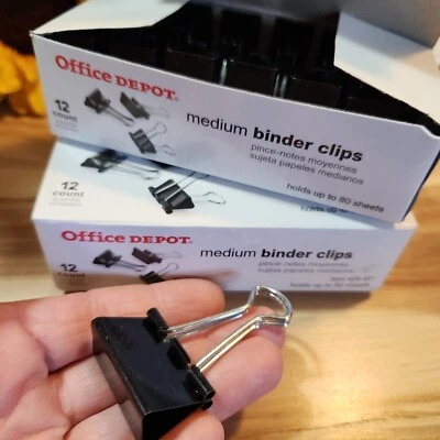 Lote de 24 (2 cajas de 12 unidades) clips de carpeta medianos acero negro Foto 1 de 4
