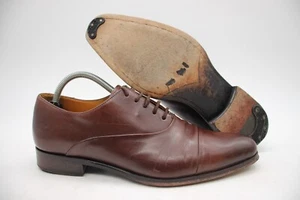 Barneys New York Men's Size 8 M Made in Italy Brown Leather Cap Toe Dress Shoes - Picture 1 of 11