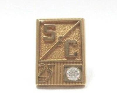 Prendedor vintage de oro amarillo sólido de 10 quilates S&C 25 aniversario con diamante redondo de 0,10 quilates Foto 1 de 4