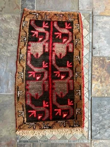 VINTAGE BOHO HANDMADE SOFT WOOL KURDISH MEDIUM PILE MINI RUG CARPET - Picture 1 of 2