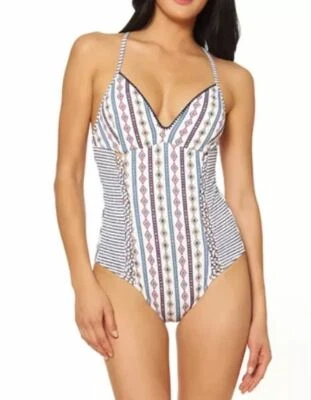Traje de baño de una pieza estampado marroquí blanco traje de baño Jessica Simpson L Foto 1 de 4