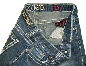 Girl's Blue Jeans Rock & Roll Cowgirl Destroyed Denim Tag 12 measured Size 25x28 - Picture 1 of 6