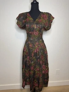 VTG all that jazz - pink roses waisted dress size 3/4 100% With Shoulder Pads - Picture 1 of 12