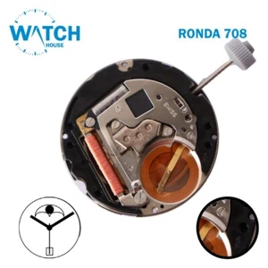 Movimiento Reloj RONDA 708 SUIZO🇨🇭 Hecho, Disco Fecha Blanco en 6, 3 Manecillas. - Imagen 1 de 2
