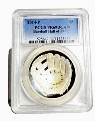2014-P $1 BASEBALL HALL OF FAME COMMEMORATIVE SILVER DOLLAR PCGS PR69 DCAM - Image 1 of 2