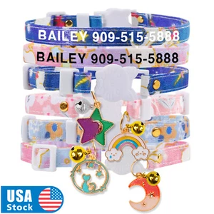 US Qute Cat Collar Custom Personalised Safety Kitten with Name ID Tag Adjustable - Picture 1 of 29