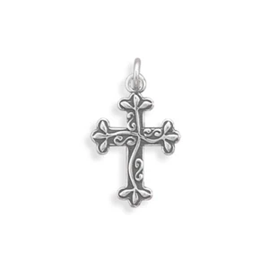 Dije de cruz reversible diseño de vid plata esterlina, solo colgante - Imagen 1 de 1