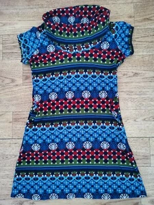 💙Ladies Blue Khaki Red PATTERN MICROFLEECE DRESS with COWL NECK UK Size 10-12💙 - Picture 1 of 9
