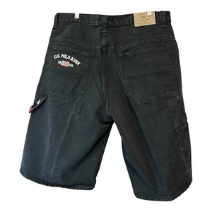 Us Polo Assn Shorts Mens 38 Black Carpenter Denim Baggy Skate Vintage Y2K Jorts - Picture 1 of 13