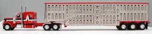 DCP FIRST GEAR 1/64 SCALE 389 PETERBILT FLAT TOP RED, LIVESTOCK TRAILER #60-0812 - Picture 1 of 2