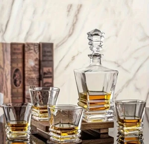 Karaffe 1 Liter Dekantier Whisky Wein Saft Wasser + 4 x Whisky Wein Saft Gläser - Bild 1 von 5