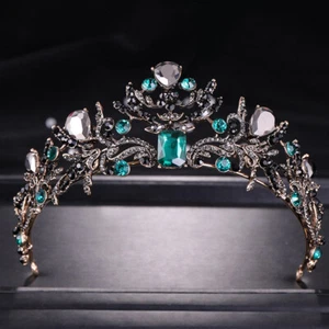 Kristall Strass Party Haar Stirnband Krone Diadem Damen Retro Grün Schwarz - Bild 1 von 6