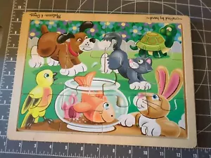 Use wood puzzle Vintage Playful Pets Dog Cat Rabbit Bird Turtle Fish Puppy Kitty - Picture 1 of 8