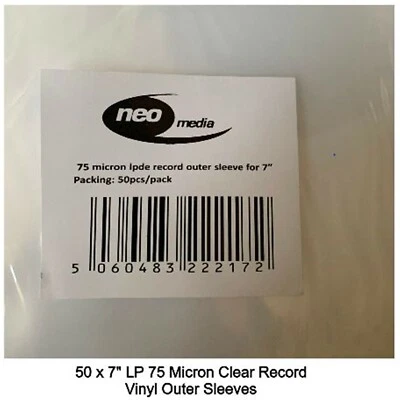 TTL MEDIA 50 x 7" Single 45rpm LP Record 75 Micron Vinyl LPDE Outer Clear Sleeves Wallets
