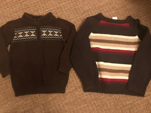 Gymboree xs (3-4) sweater & Crazy 8 Fair isle Brown Sweater Sz 4 Boys EUC - Picture 1 of 10