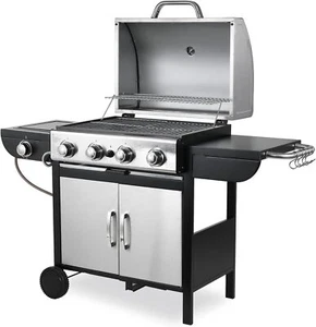 4+1 quemadores parrilla de gas barbacoa carro de barbacoa acero inoxidable barbacoa cocina parrilla de pie termómetro - Imagen 1 de 9