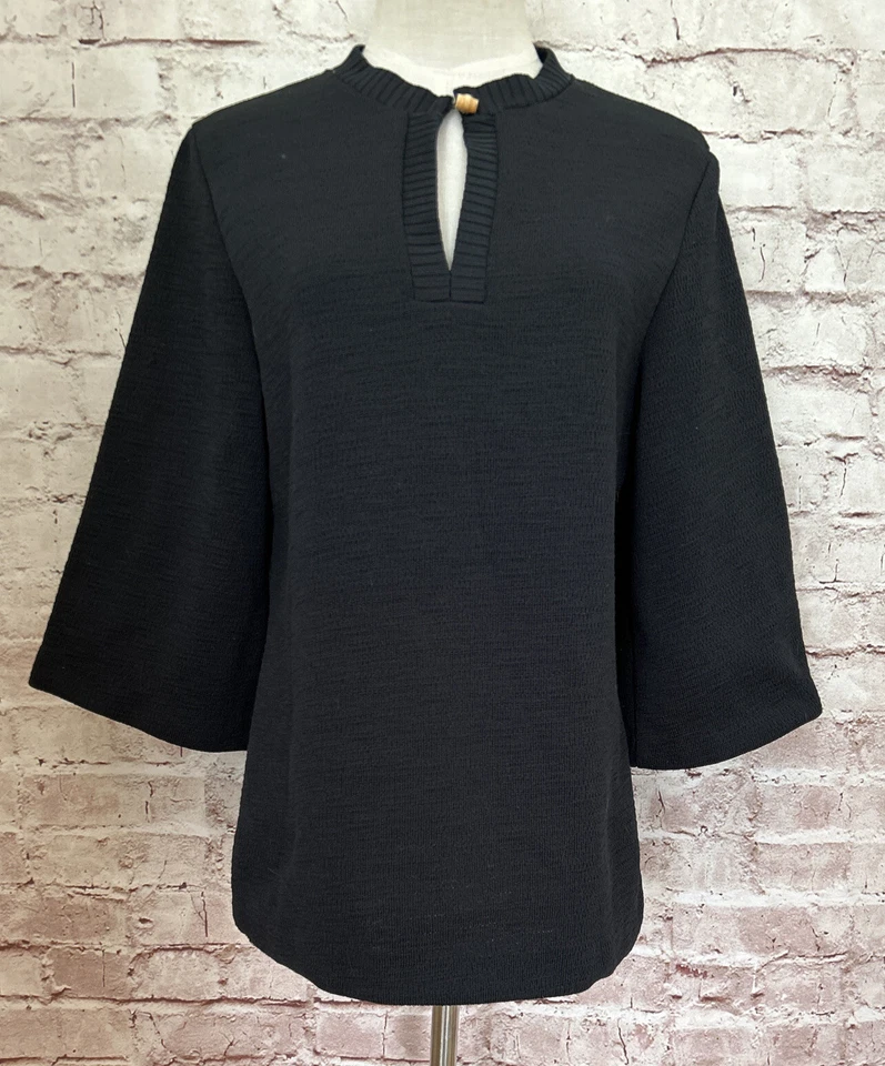 Vintage 1970's Black Poly Textured Tunic Blouse SHELLMASTER *CHEST 38* - Image 1 of 4