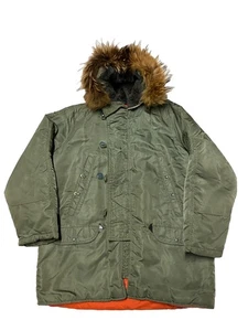 Vintage Army Flight Jacket N3B Parka Mens 46 L/XL Green Fur Hooded Snorkel - Picture 1 of 4