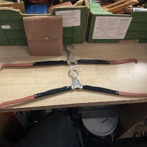 2 X Vintage Folding Travel Coat Clothes Hangers In Brown Case - Free Uk Posting - Picture 1 of 8