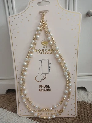 Pulsera con dije para teléfono de ojos caramelo de Los Ángeles piedras doradas y perlas NUEVO Foto 1 de 4