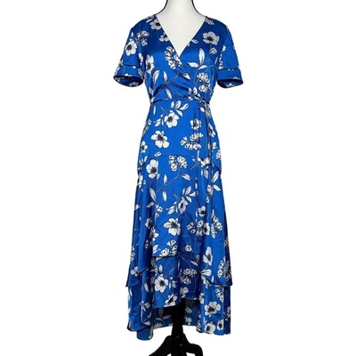 Vestido WHBM Floral Satinado Envolvente En Niveles Assymetrick Talla 00 Cóctel Fiesta Boda Foto 1 de 4