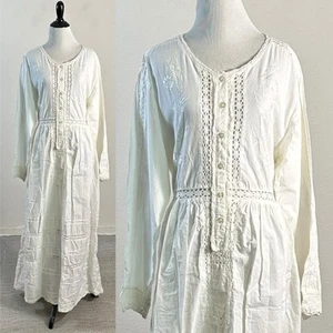 Maxi Vestido Vintage Etéreo Crochet Encaje Bordado Blanco Talla XXL Cottage - Imagen 1 de 14