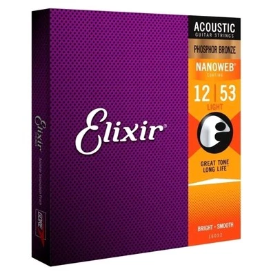 ELIXIR STRINGS Elixir Acoustic Guitar Strings Nanoweb 80/20 Phosphor Bronze 12-53