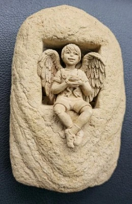 Escultura de jardín de piedra vintage Carruth Studio Angel Boy interior exterior 2000 5" Foto 1 de 4