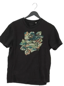 Guess Women's T-Shirt M Black Floral 100% Cotton Short Sleeve Round Neck Basic - Picture 1 of 6
