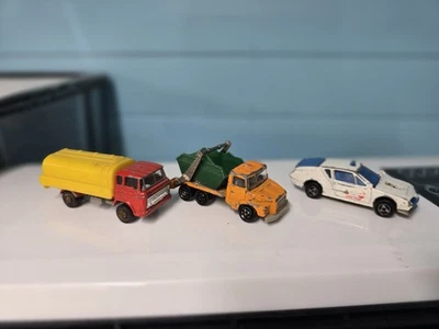 MAJORETTE DIECAST X 3 DAF LORRY EARLY SOLID WHEELS SCAINA SKIP TRUCK RENAULT CAR - Image 1 of 4