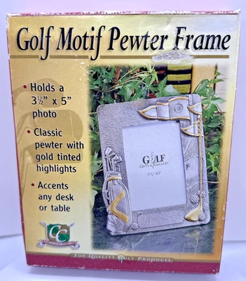 Golf Motif Pewter Picture Frame 3.5" x 5" Gold Accents Golf Gifts & Gallery - OB - Image 1 of 4