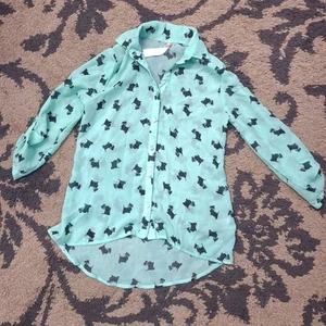 Beautees Girls Button Up Shirt Dogs Mint Green Size Small - Picture 1 of 6