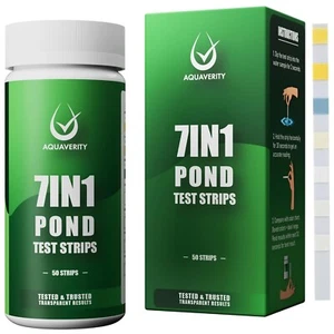 AQUAVERITY 7 IN 1 POND TEST STRIPS QUICK & EASY TO USE IN GARDEN PONDS 50 STRIPS - Picture 1 of 7