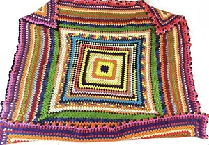 "Hecho a mano acrílico afgano tiro multicolor abuela cuadrado brillante vibrante 63x68""" - Imagen 1 de 5