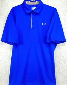 Under Armour Heat Gear Loose Fit Polo Shirt Blue w/ Dark Blue Stripe Mens Lg - Picture 1 of 11