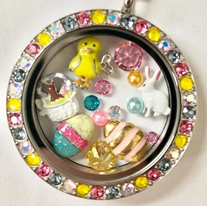 ❤️AUTHENTISCHE ORIGAMI EULE Ostern ~ MEDAILLON Charms Kette 2 baumelnde Hasen Eier Chic❤️ - Bild 1 von 5