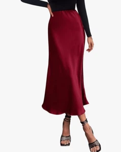 NEW Midi Skirt High Waisted Solid Satin Dress XL - Picture 1 of 4