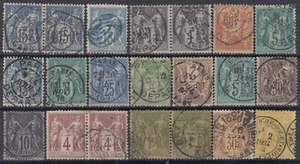 TIMBRE FRANCE LOT DE 21 SAGE DONT PAIRES AVEC OBLITERATIONS RARES & CHOISIES - Picture 1 of 1