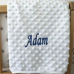 Coperta neonato personalizzata lusso bianco stile bolla blu scritta carattere nome regalo - Foto 1 di 3