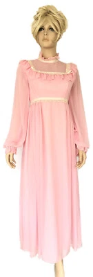 Vestido largo de gasa de seda rosa mangas globo formal, boda, novia, graduación años 60 Foto 1 de 4