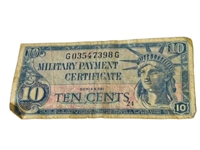 Military Payment Certificate 1961-1964 Ten Cents 10 Statue Liberty Ephemera BC1 - Image 1 of 3