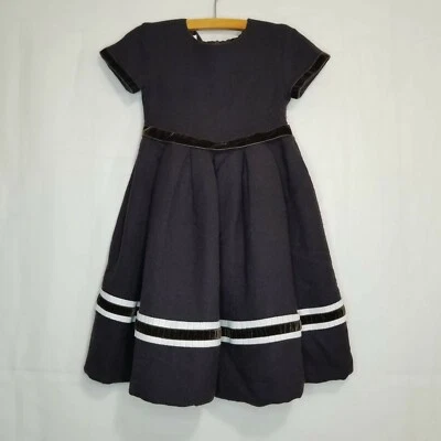 Vintage Joan Calabrese girls occasion holiday knit dress brown sz 5 velvet trim - Image 1 of 4