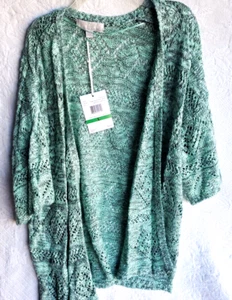 Carolyn Taylor Cardigan Women Large Open Kimo Mint Green Pointelle New NWT - Picture 1 of 10