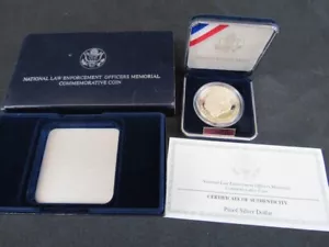 1997 US National Law Enforcement Memorial Proof Silver Dollar MIB - Picture 1 of 5