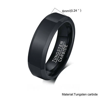 Alianza de boda de promesa de anillo de carburo de tungsteno pulido de 6 mm para hombres y mujeres talla 7-14 de EE. UU. Foto 1 de 4