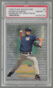 1999 FLAIR SHOWCASE ROGER CLEMENS /500 MEASURES OF GREATNESS #1 PSA 8 NM-MT
