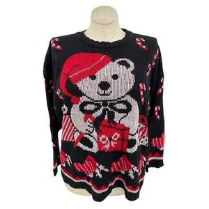 Vintage 90s Black Teddy Bear Christmas Sweater Volup Nutcracker Size 20W - Picture 1 of 10