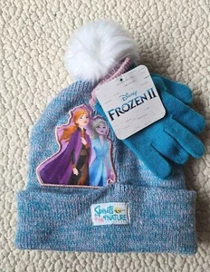 Disney Frozen II 2 Beanie Winter Hat with Matching Mittens Cold Weather 2 PC Set - Picture 1 of 4