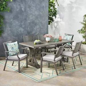 Zoey Outdoor Modern 6 Seater Aluminum Dining Set with Cushions - Picture 1 of 8